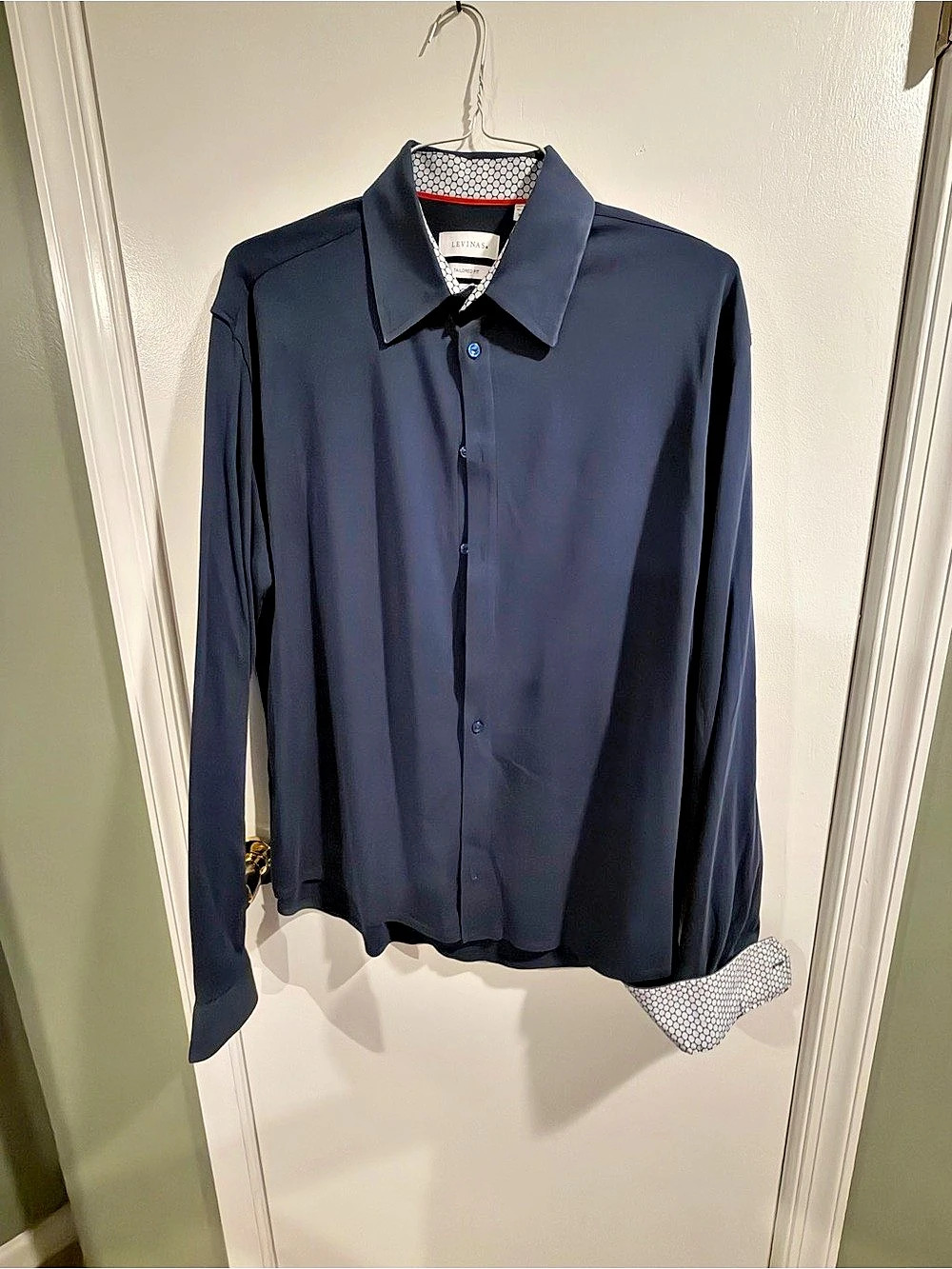 LEVINA'S Tech Stretch Collection Tailored Fit Button Down Shirt in Blue Size XL